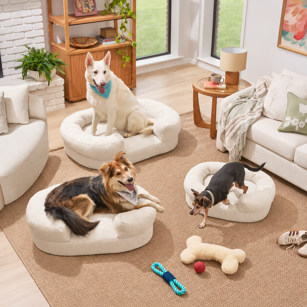 Ivory Plush Bolster Pet Bed