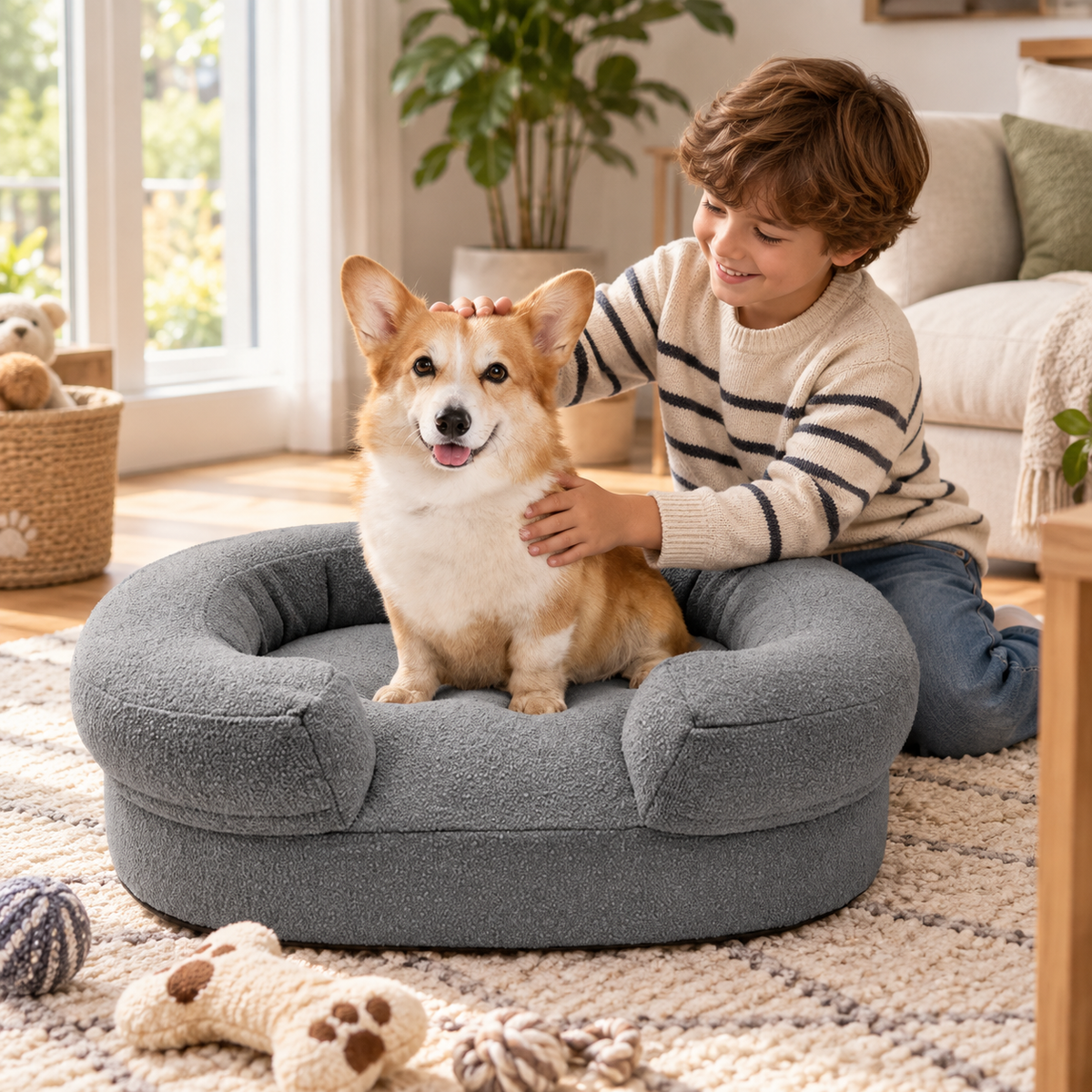 Ivory Plush Bolster Pet Bed