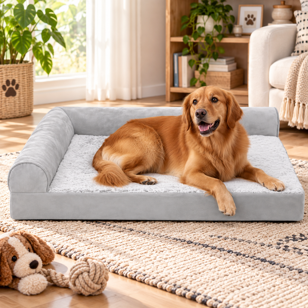 Faux Fur L-Chaise Dog Bed