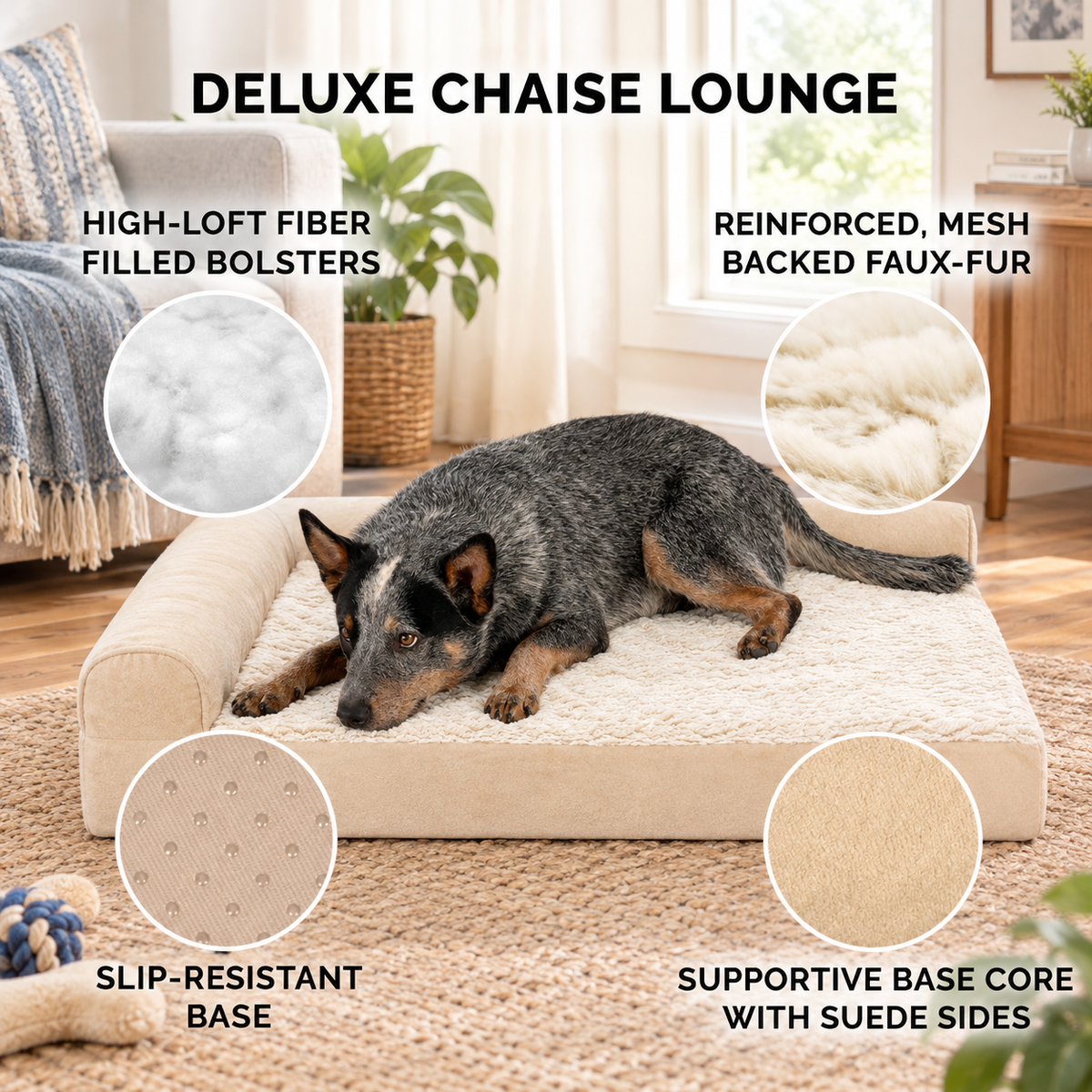 Faux Fur L-Chaise Dog Bed