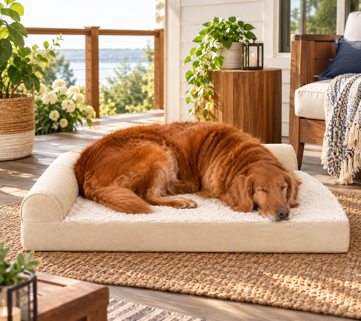 Faux Fur L-Chaise Dog Bed
